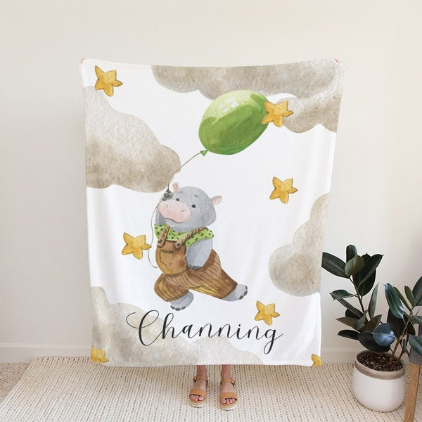 Hippopotamus Personalized Blanket for Babies and Kids