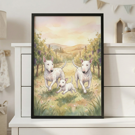 Bull Terrier Family Watercolor Illustration Wall Art - Vineyard Family Run