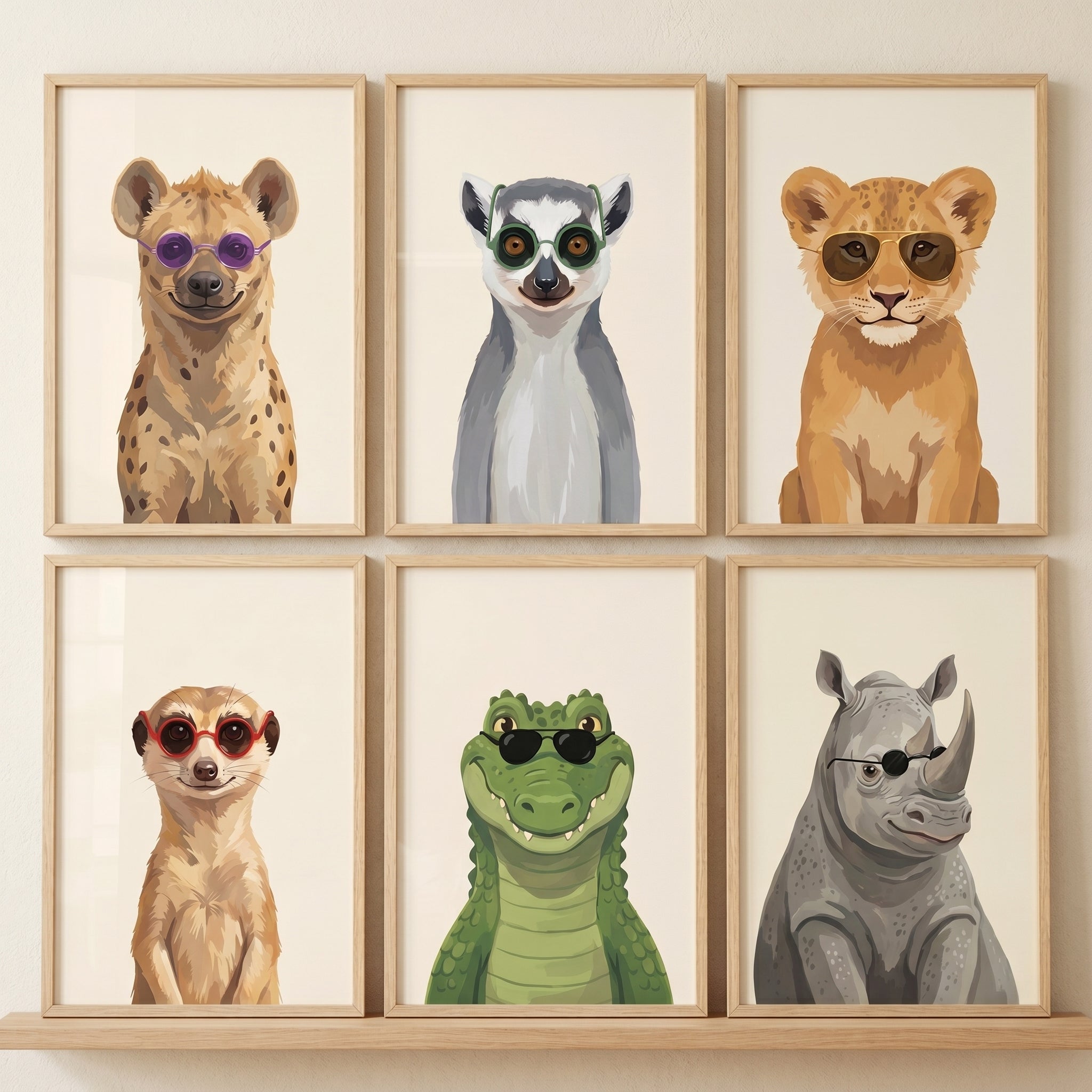 インテリアアート　P.Watkins 6 Savanna Animal Wall Art Prints with Colored Glasses