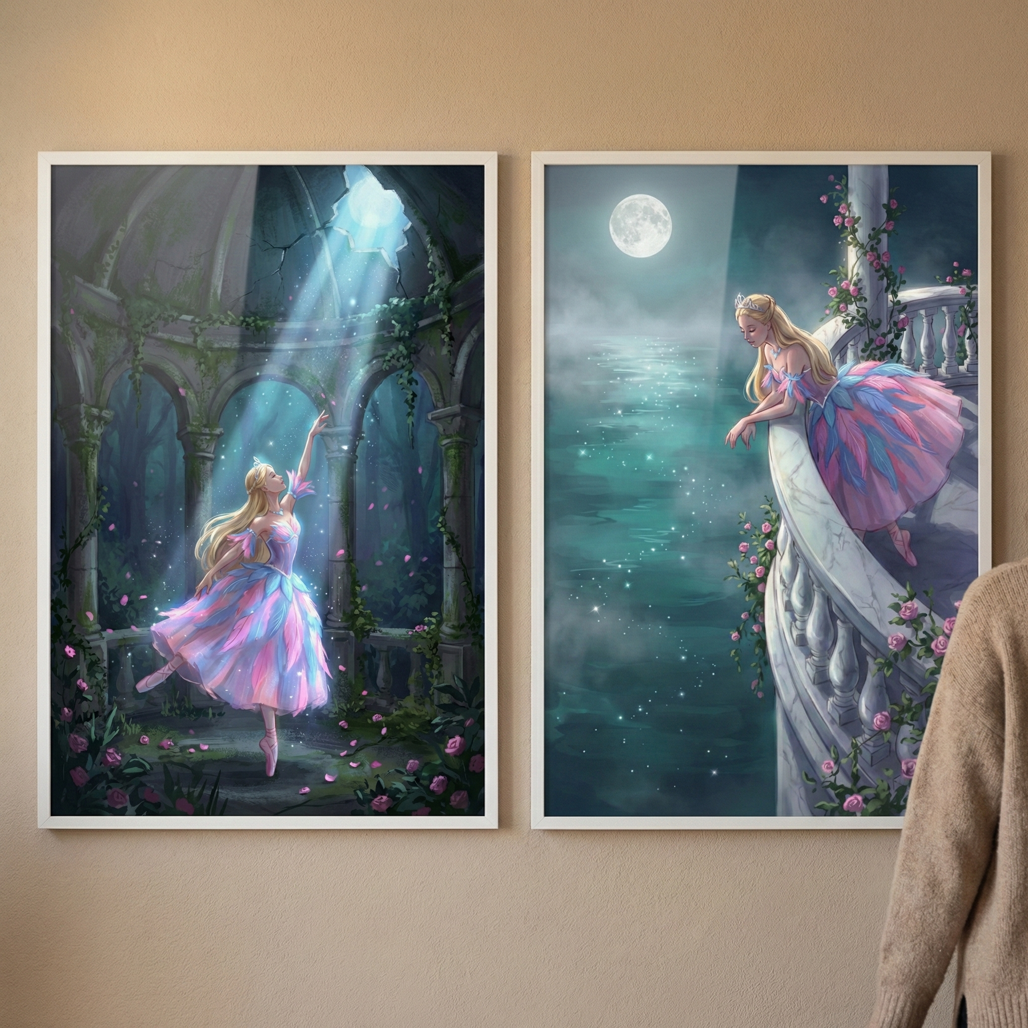 Magical Ballerina Art Prints Set of 2 Moonlit Fantasy