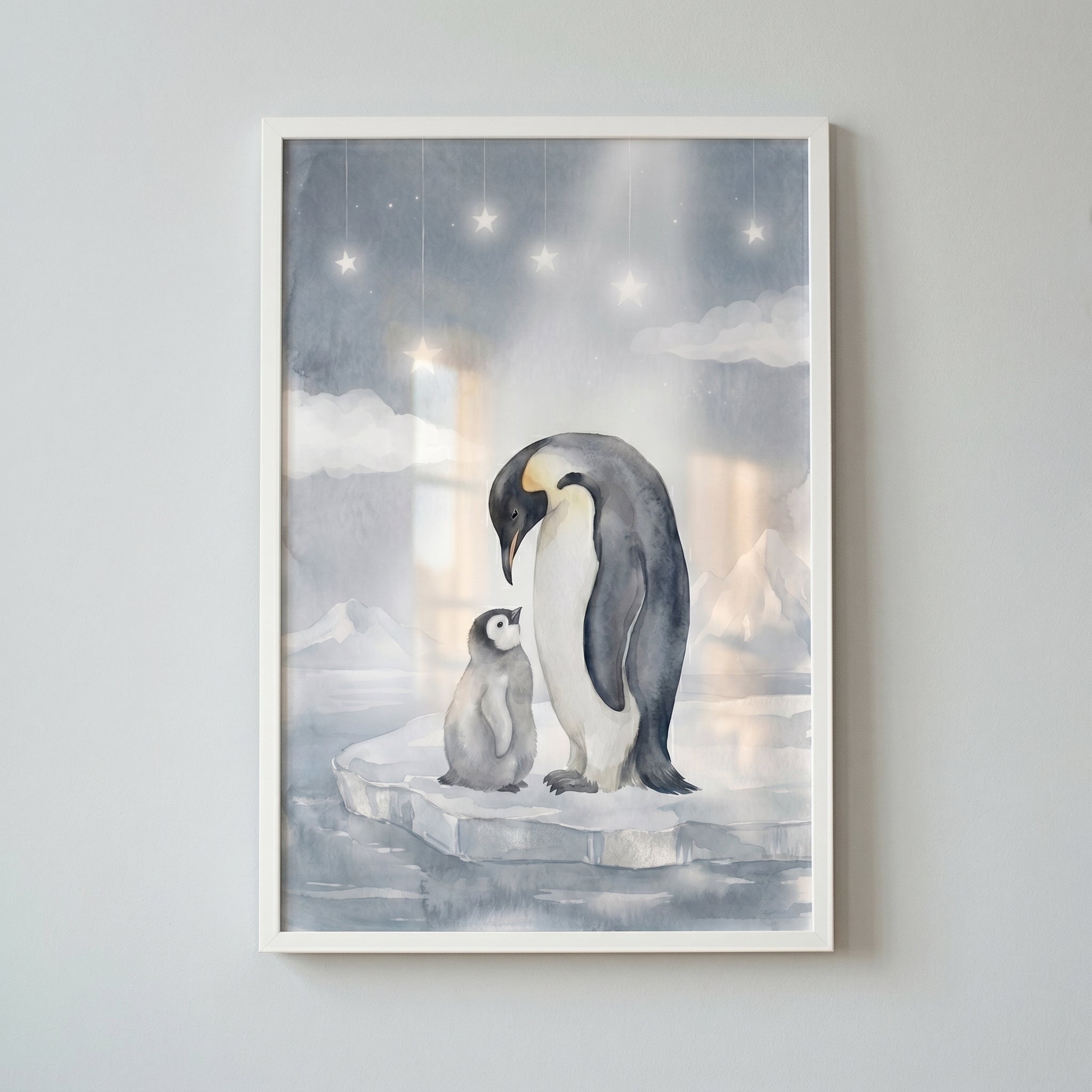 Muted Blue Penguin Nursery Wall Art - Cute Animal Print
