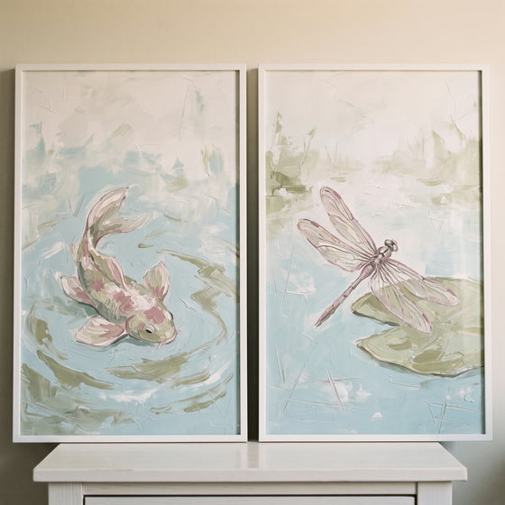 Sage Green Impasto Style Nature Wall Art Set Of 2 - Soft Aquatic Harmony