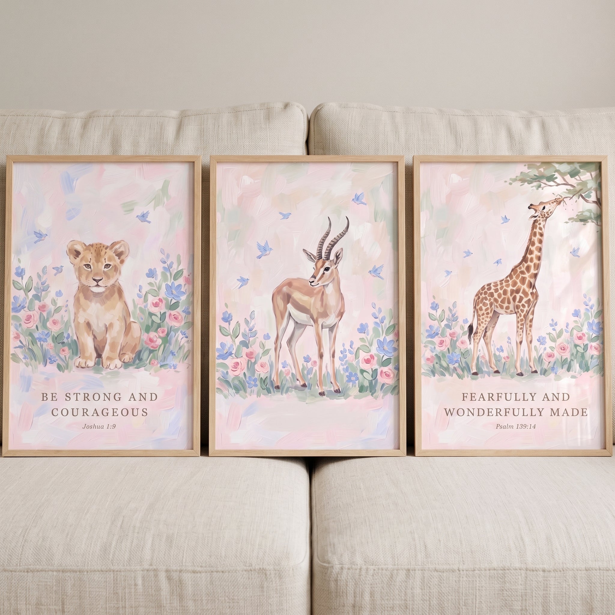 Hansa シマウマ Portraits of Nature art 26009 Serene Botanical Savanna Animal Artwork - Set of 3