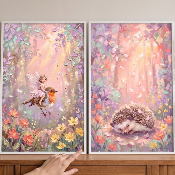 Sunlit Impasto Friends Woodland Wall Art Set of 2 - Soft Woodland Magic