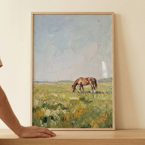 Thick Oil Style Grazing Horse Wall Art - Serene Meadow Horse