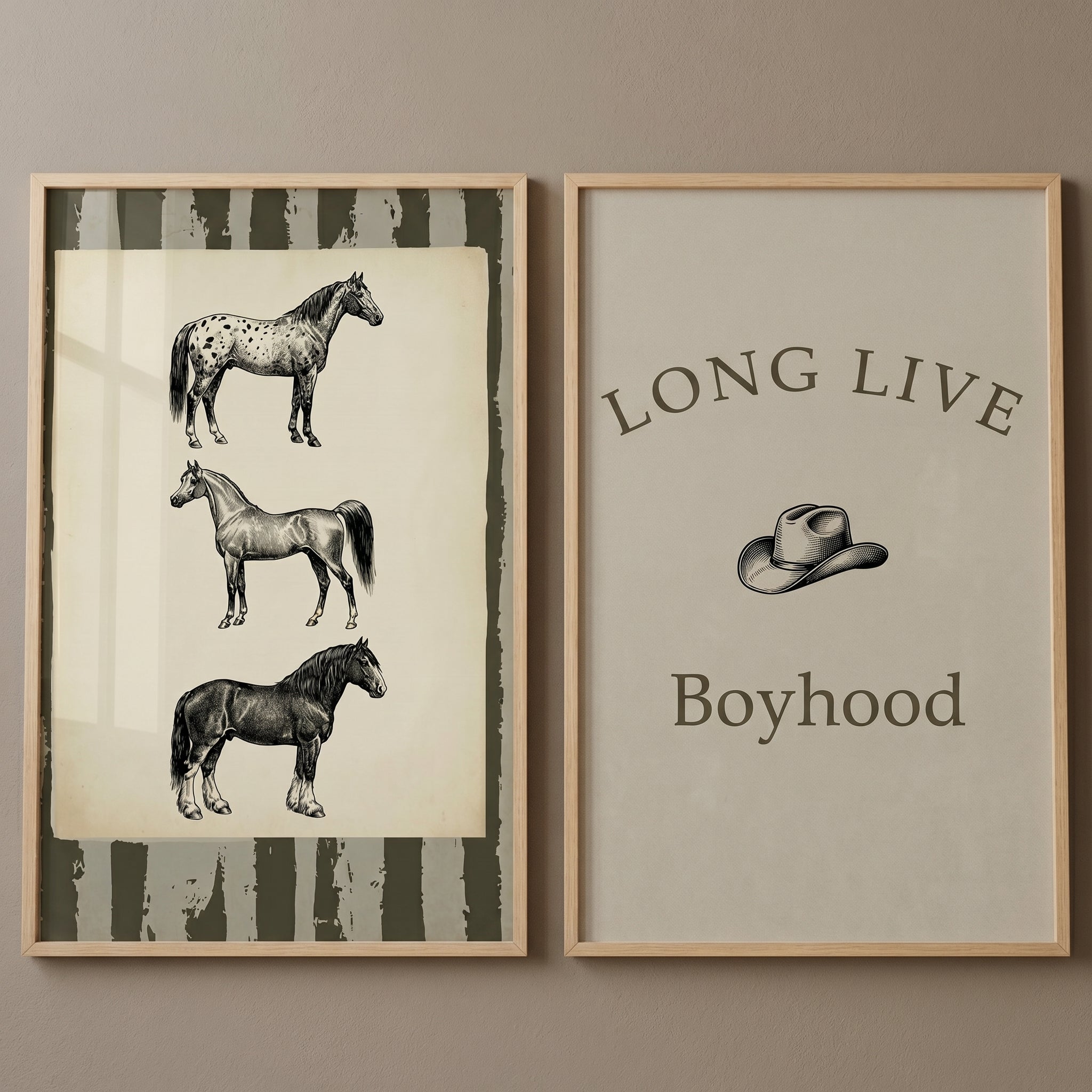 Set of 2 Vintage Western Horse Prints Farmhouse Wall Art