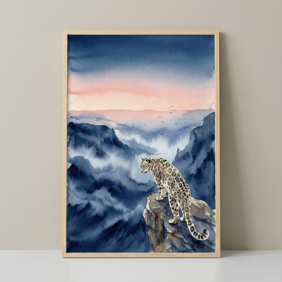 Watercolor Leopard Wall Art - Snow Leopard Watch