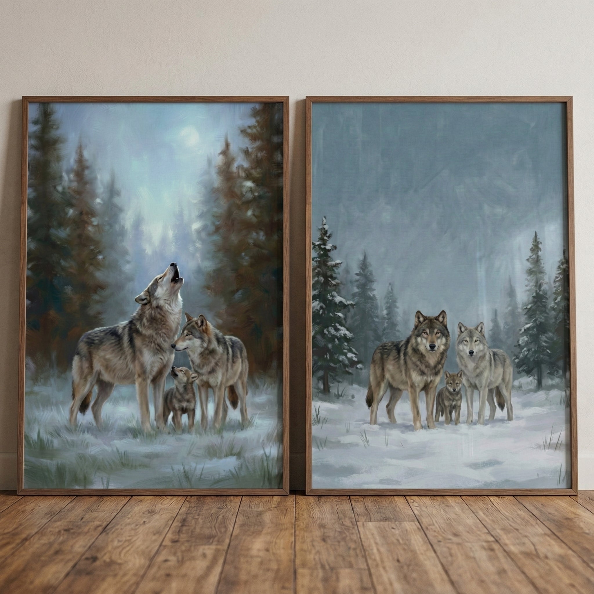 Alpha Wolf 3枚セット 美品 Gray Alpha Wolf Pack Wall Art - Set of 2 Wildlife Prints