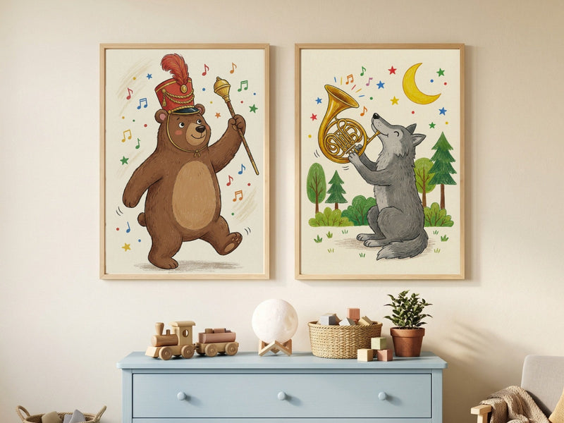 Woodland animals playing music