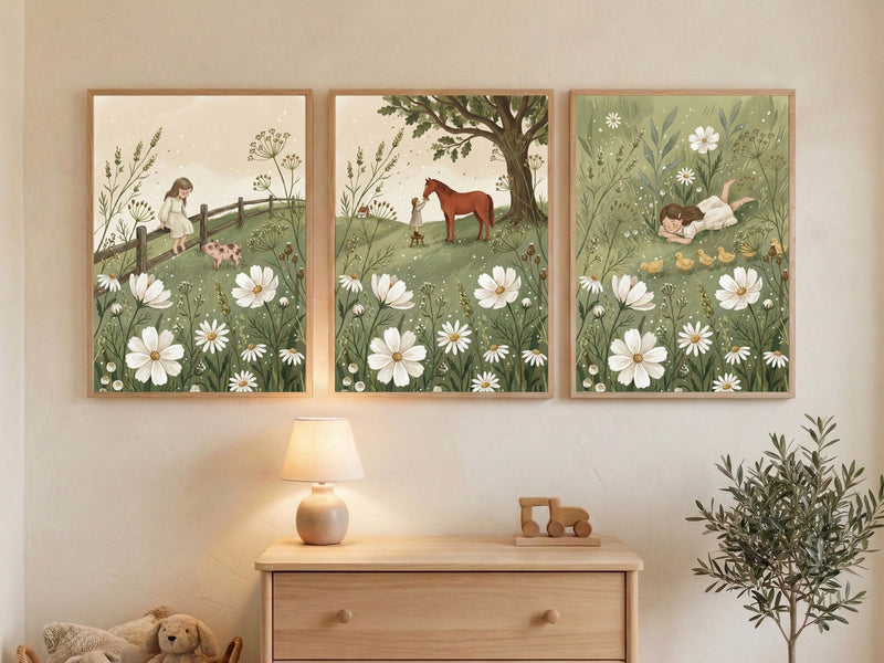 Wildflower meadow prints above a crib