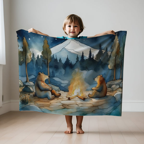 Bear personalized blankets for kids and babies - Bear Bonfire Bash