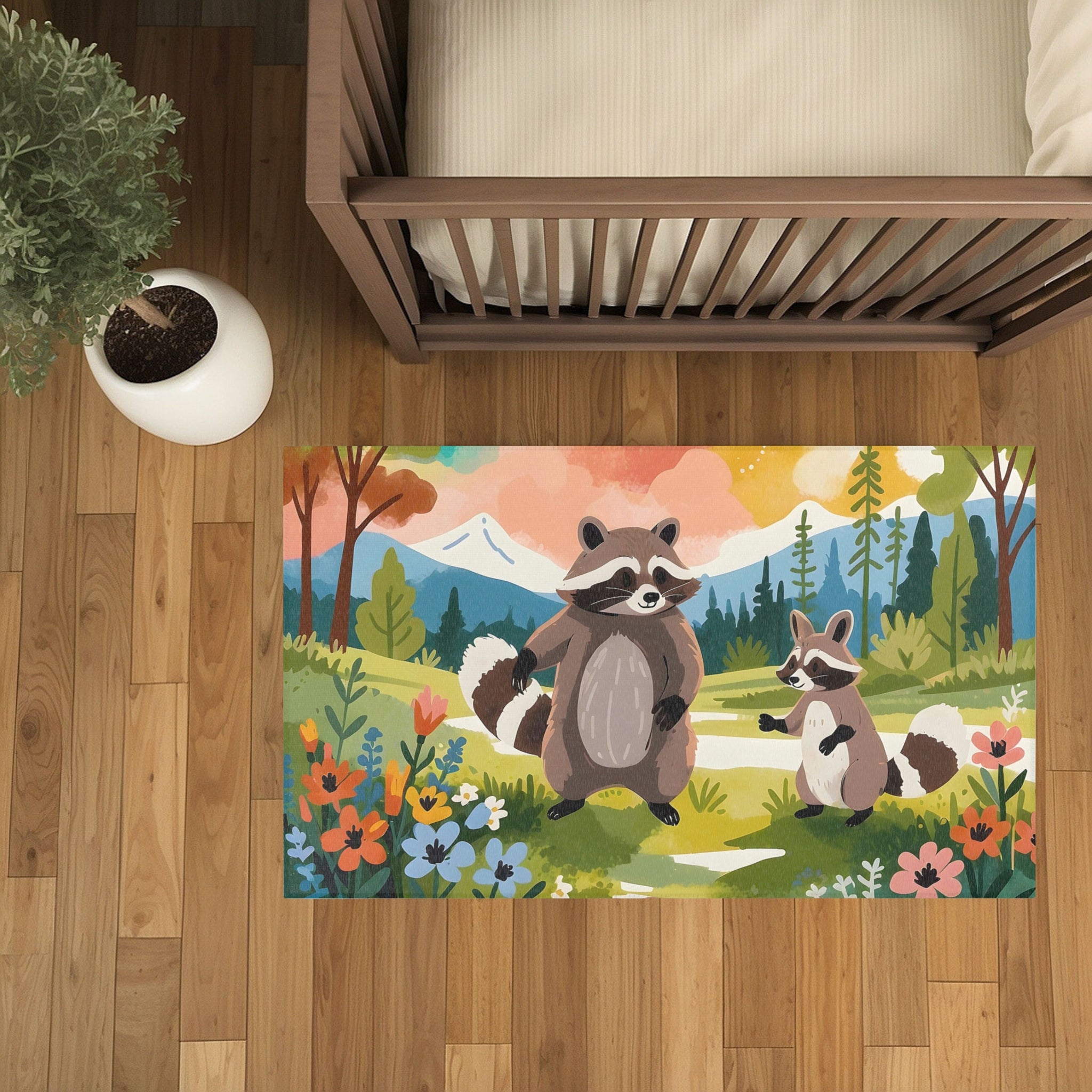 Raccoon Rug for Kids and Nursery Rooms - Mountain Mischief