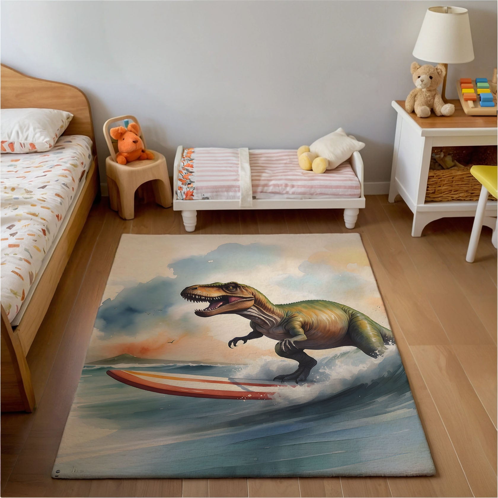 Kids and Nursery Dinosaur Area Rug - Roaring Surfer