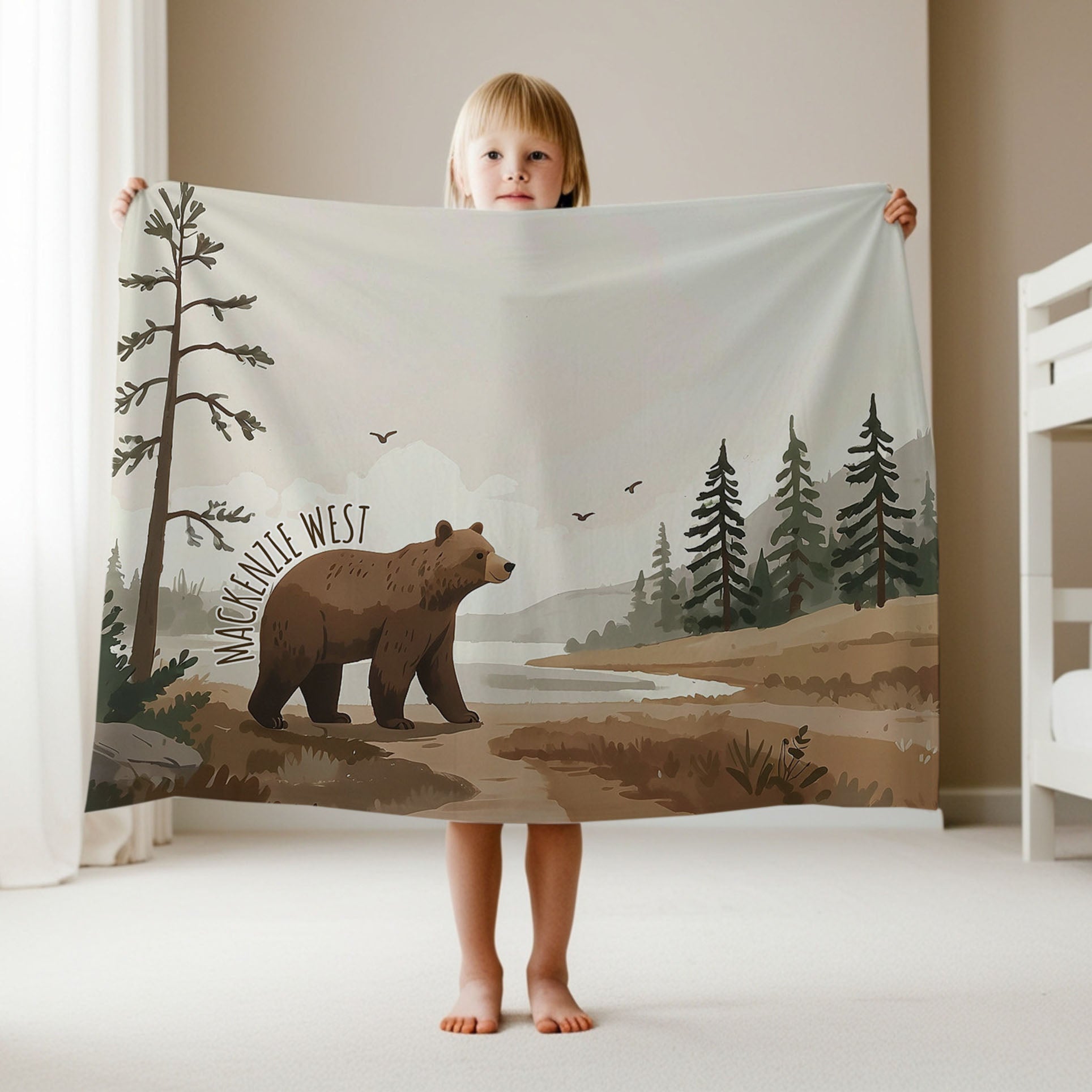 Bear personalized blanket for newborn and kids - Wilderness Wanderer