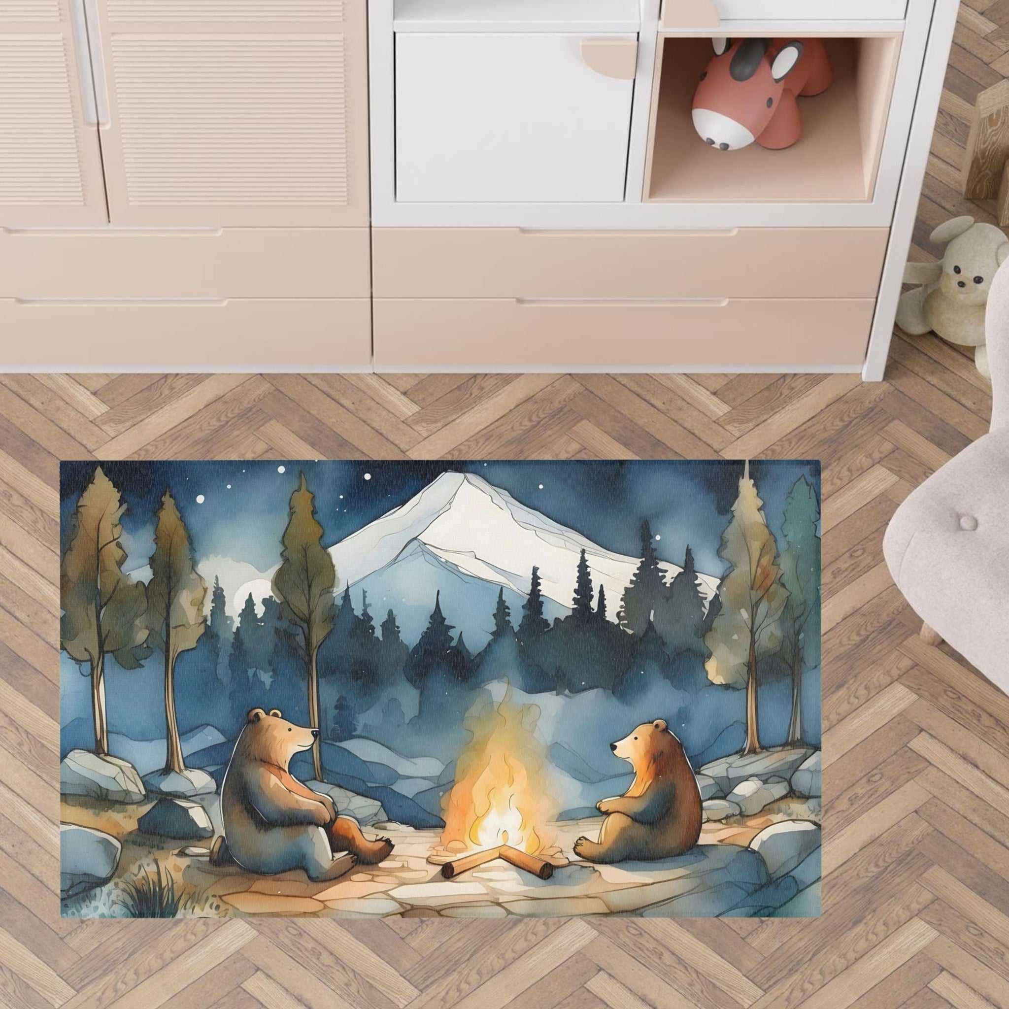 Bear Rug for Nursery and Kids Rooms - Bear Bonfire Bash