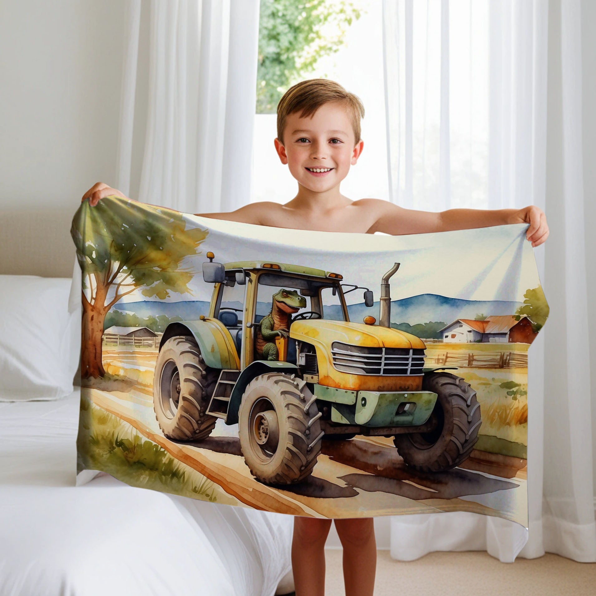 Dinosaur personalized blanket for newborn and kids - Tractorasaurus Rex