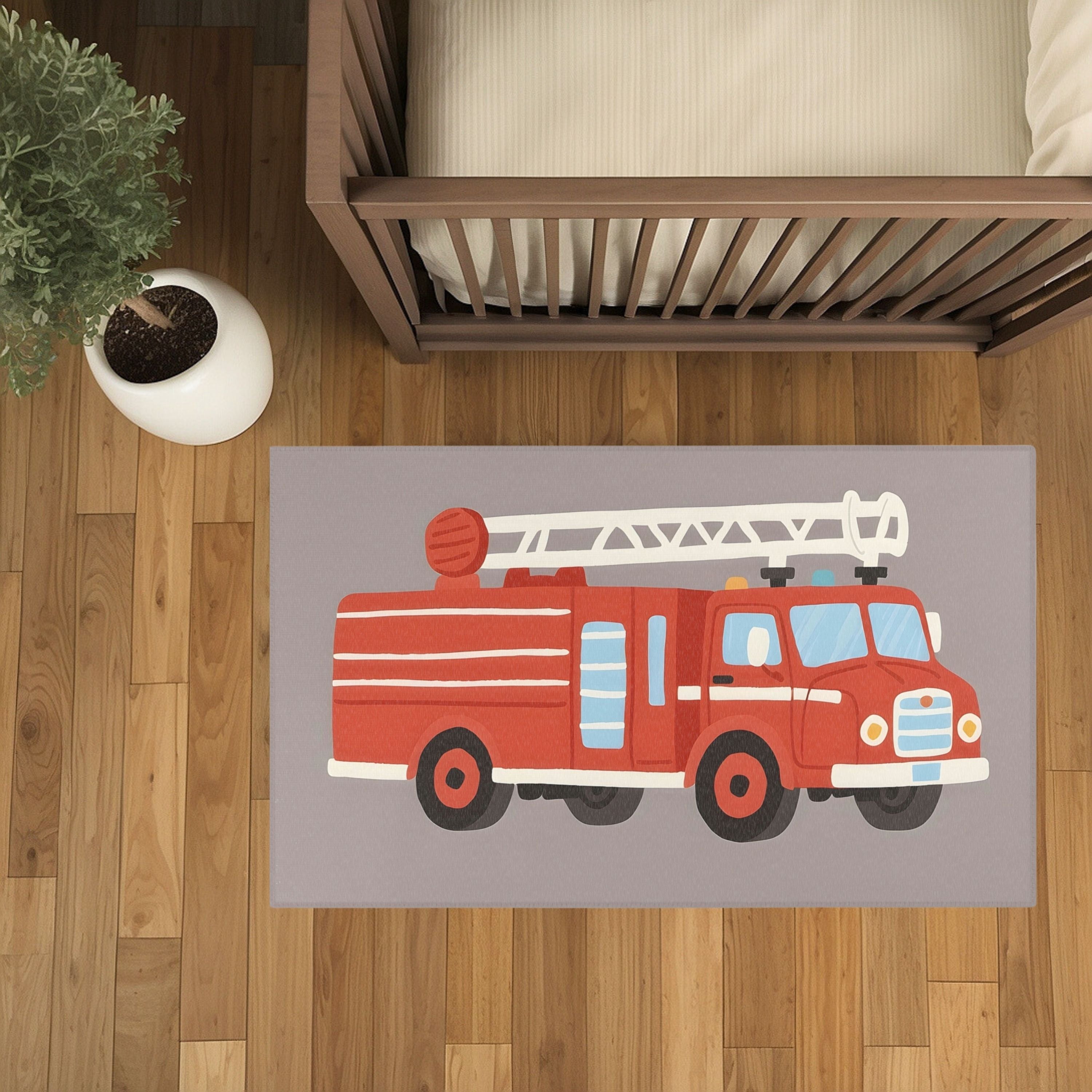 Nursery and Kids Firetruck Area Rug - Blaze Battler Express