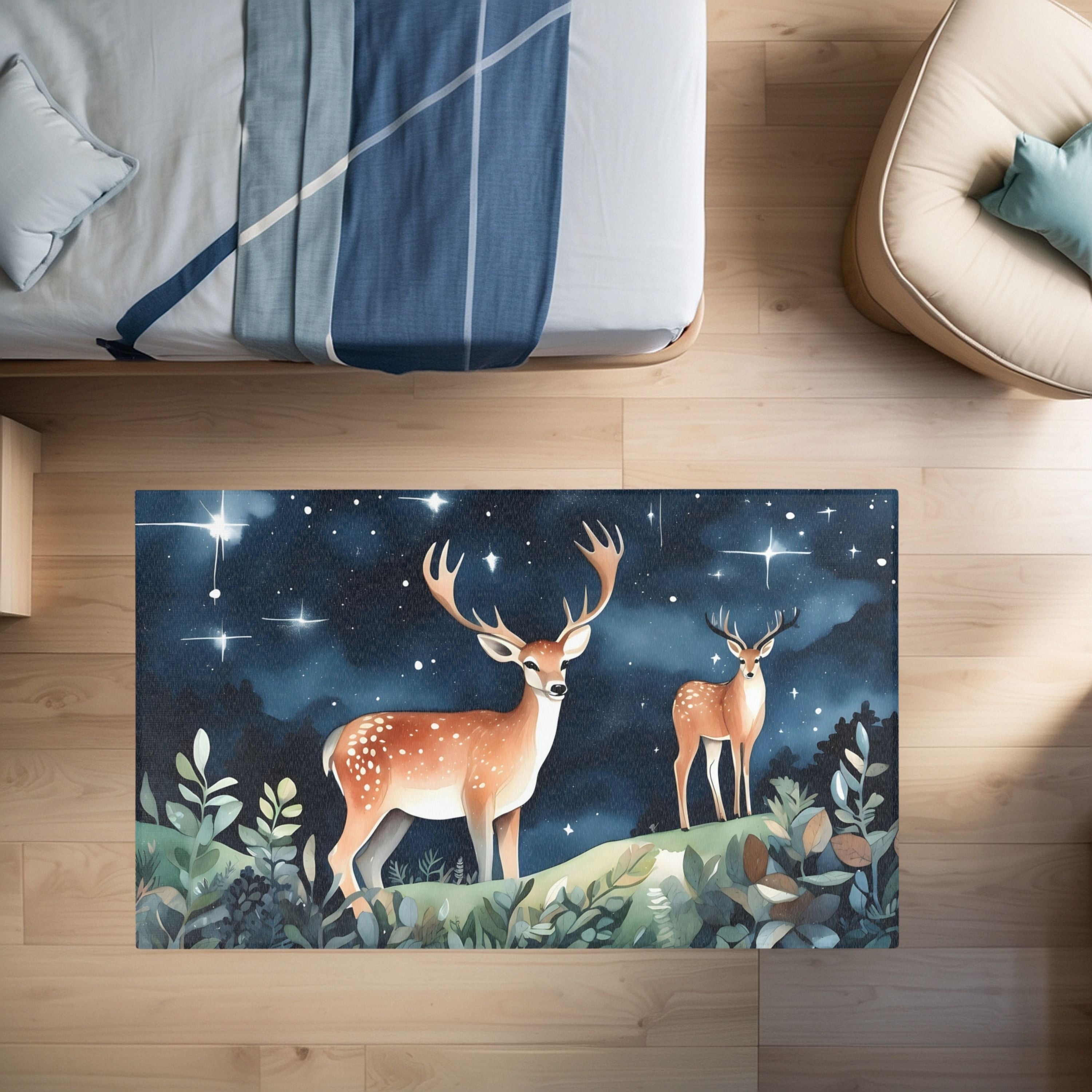 Deer Area Rug for Nursery and Kids Rooms - Celestial Stag Watch