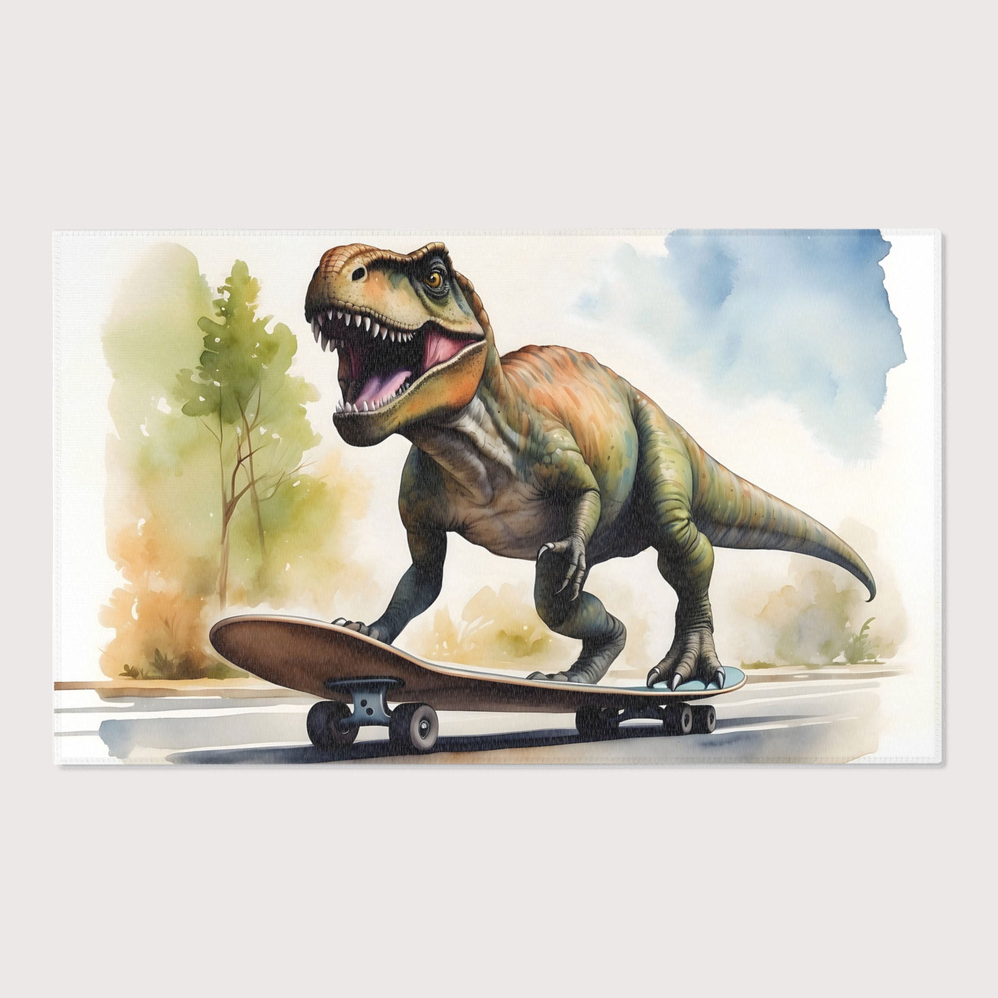 Dinosaur Rug for Nursery and Kids Rooms - Skate-O-Saurus