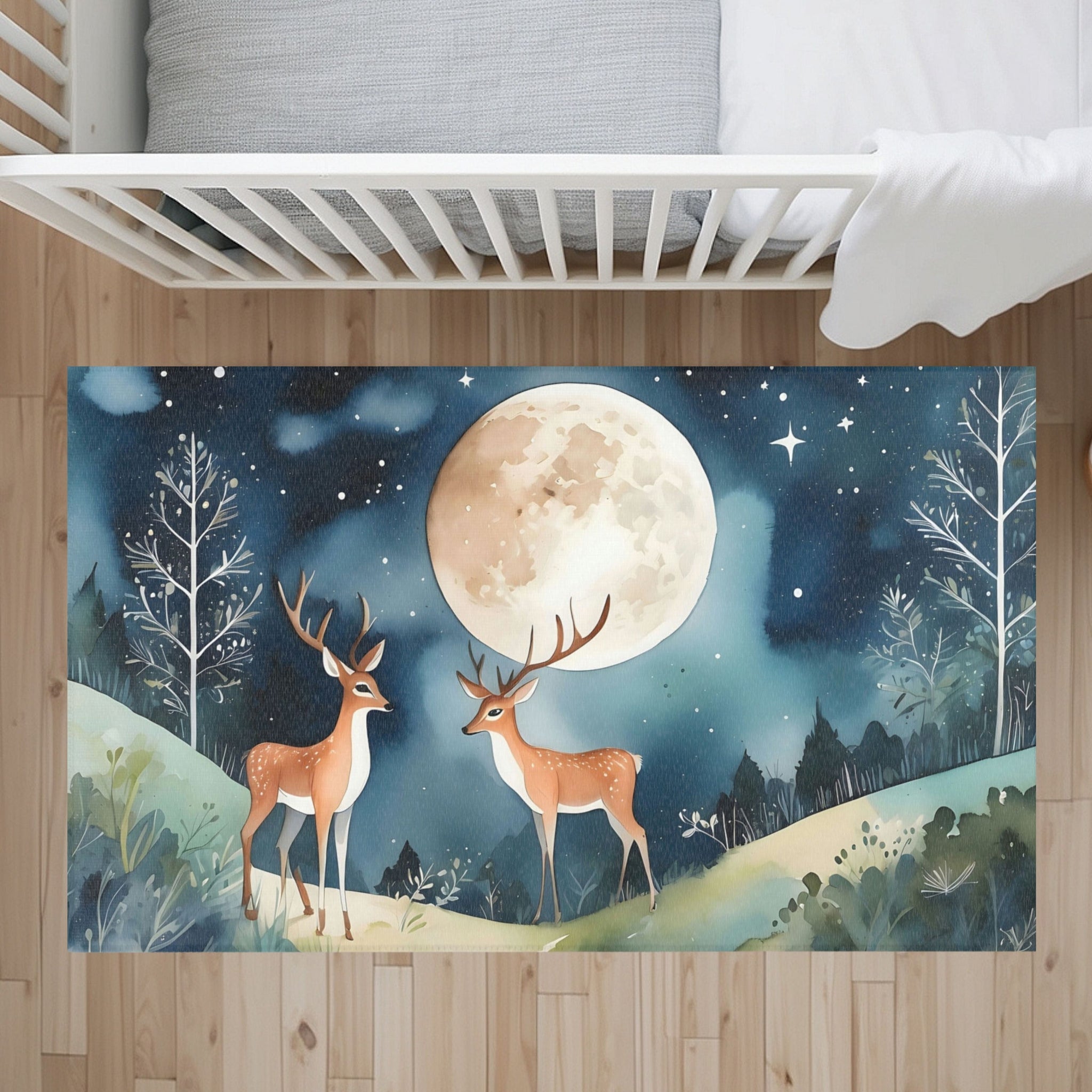 Deer Area Rug for Kids and Nursery Rooms - Twilight Antler Waltz