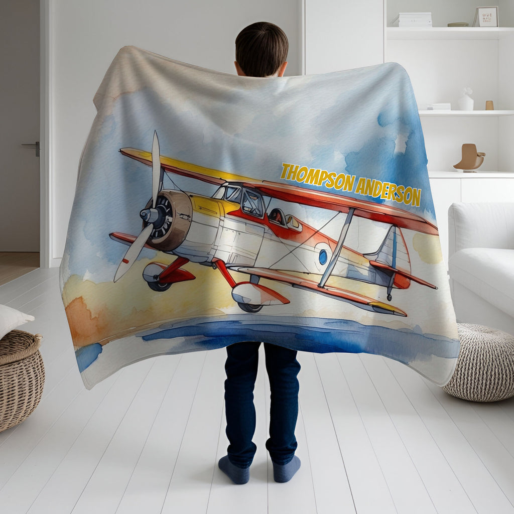 Airplane personalized blanket for newborn and kids - Cloud Cruiser Charlie