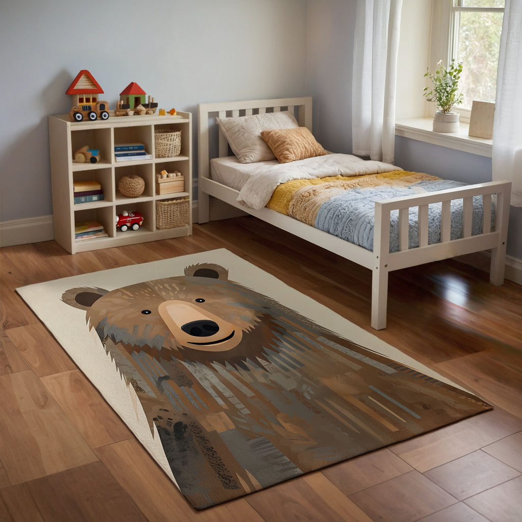 Bear Area Rug for Kids and Nursery Rooms - Bear-y Happy