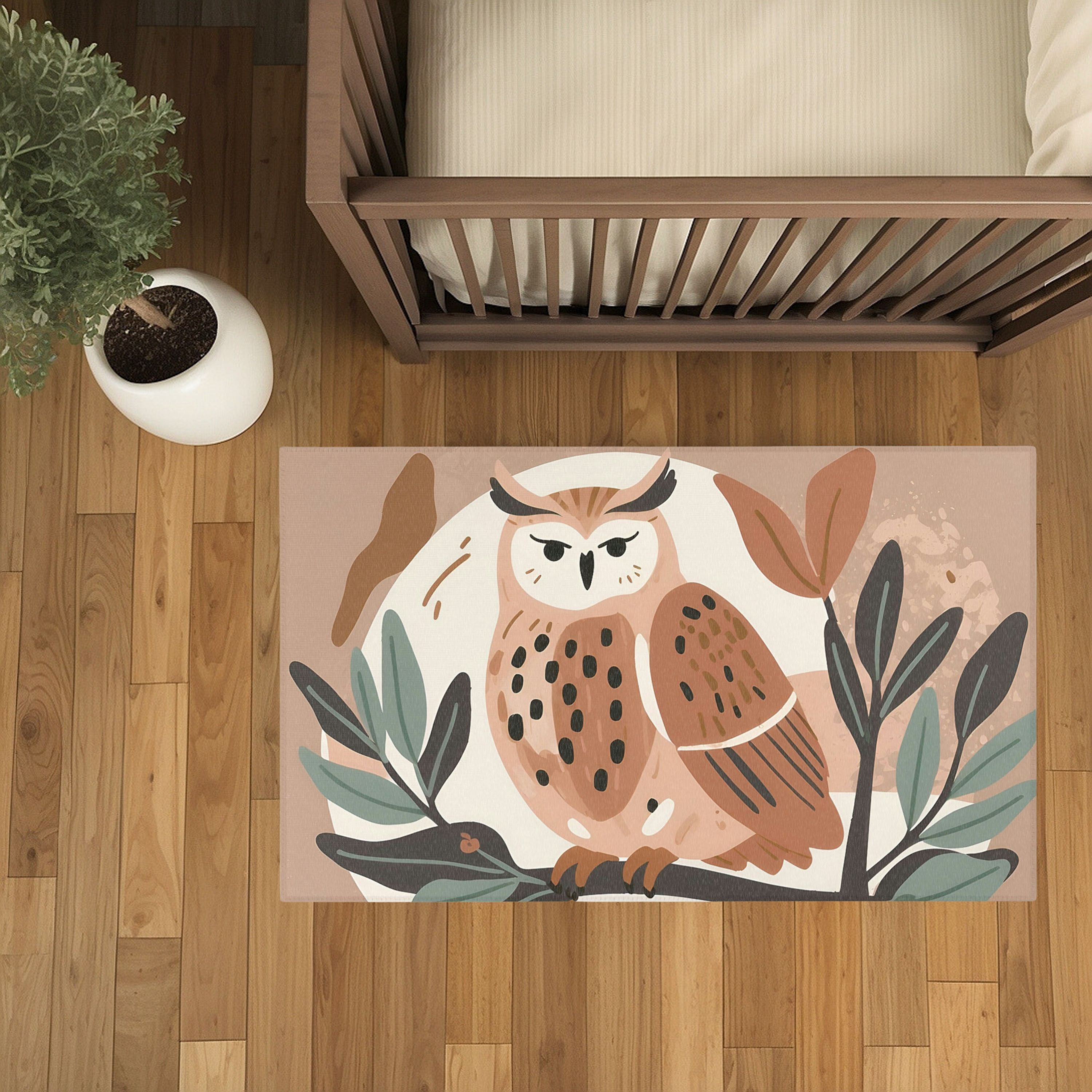 Owl Area Rug for Kids and Nursery Rooms - Forest Sentinel