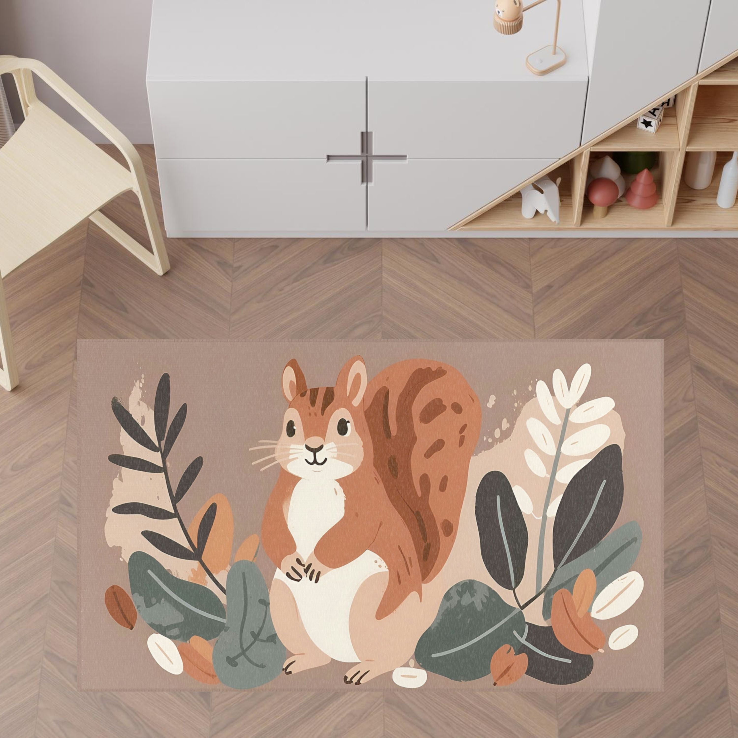 Nursery and Kids Squirrel Rug - Nutty Explorer