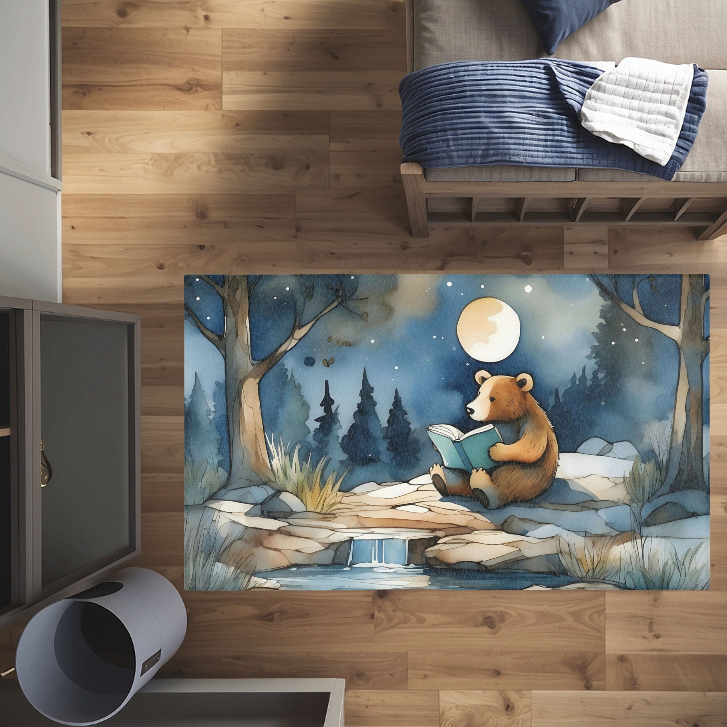 Nursery and Kids Bear Rug - Midnight Tale Teller