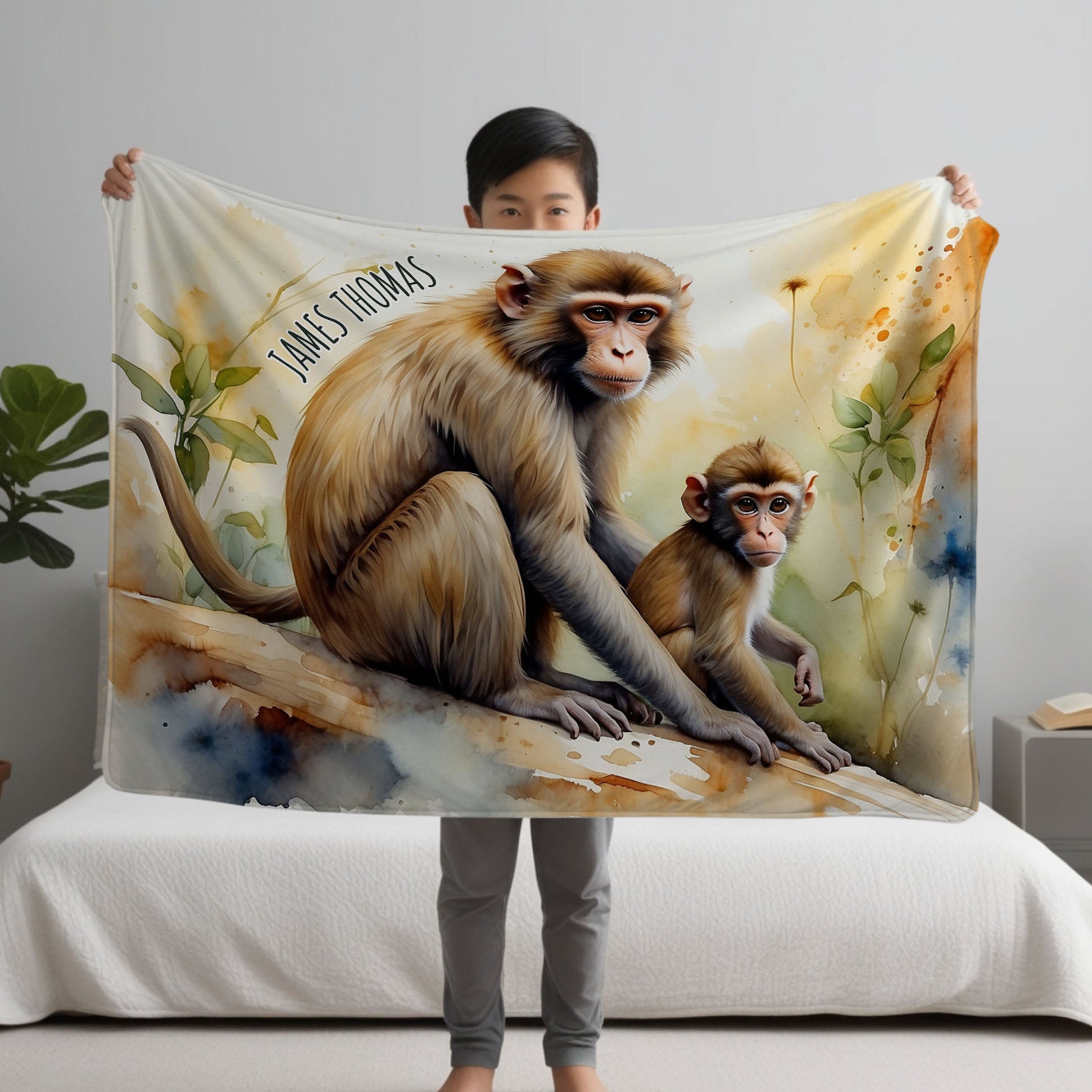 Monkey personalized blanket for newborn and kids - Monkey Mischief