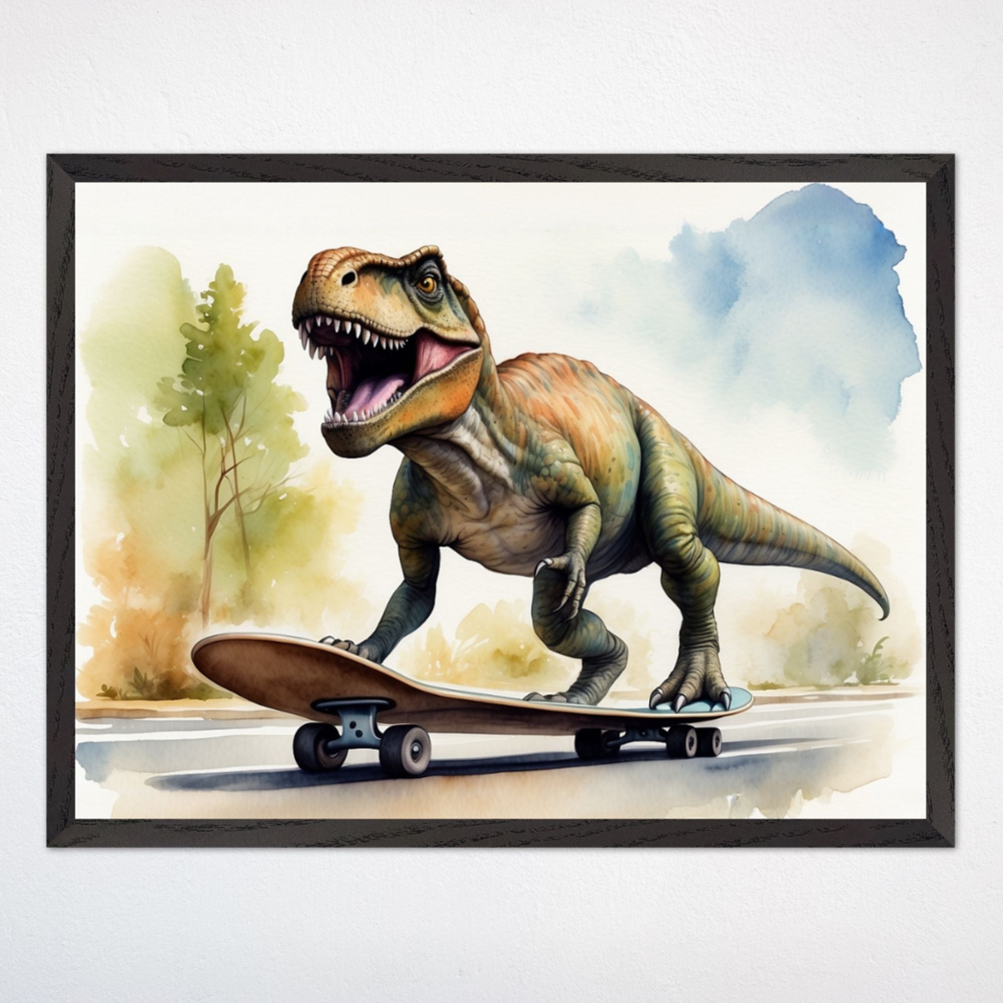 Dinosaur Wall Art for Nursery and Kids Rooms - Skate-O-Saurus