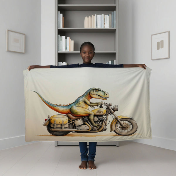 Motorcycle personalized blanket for newborn and kids - Dino Moto Dash