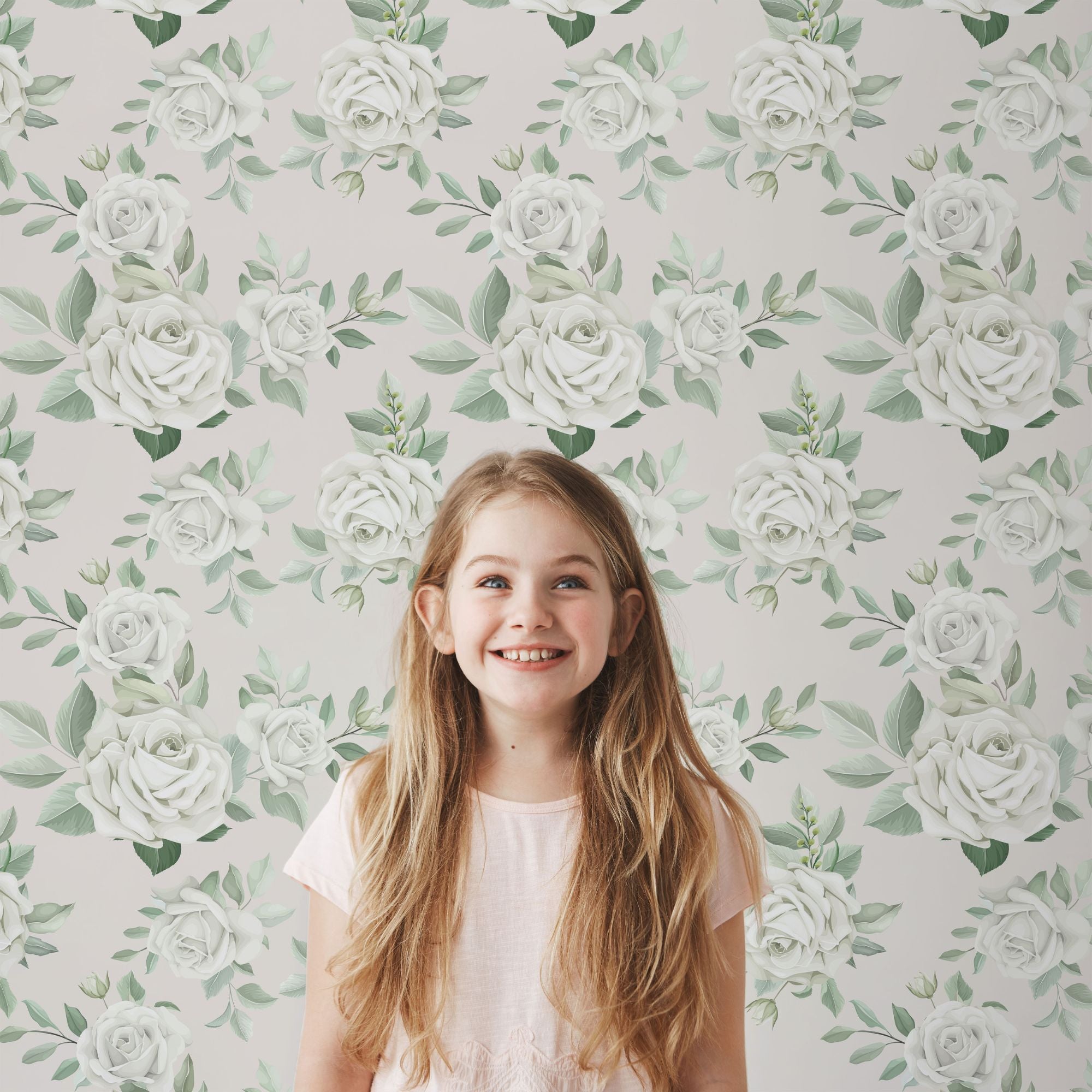 Peel and Stick or Traditional Wallpaper - White Roses