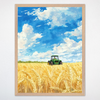 Farm Fields Wall Art for Nursery, Playroom or Kids Bedrooms - Tractor in Golden Wheat Field with Bright Blue Sky - Harvest Horizon