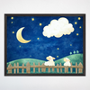 Farm Sheep Wall Art for Nursery, Playroom or Kids Bedrooms - Moon & Stars Nighttime Decor - Counting Clouds