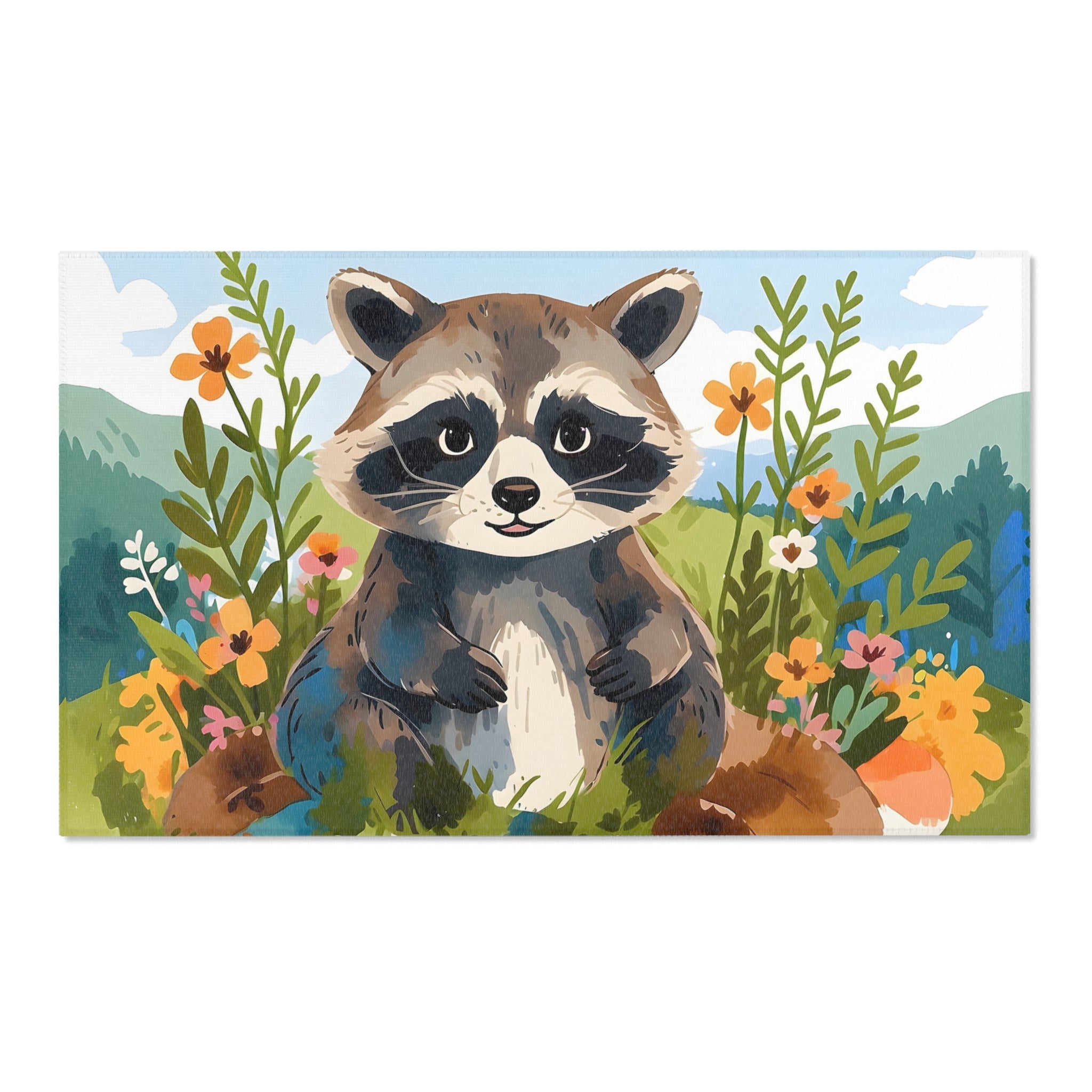 Raccoon Area Rug for Nursery and Kids Rooms - Raccoon Bloom