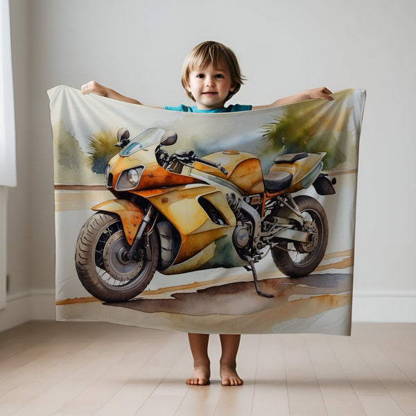 Motorcycle personalized blanket for babies and kids - Mellow Yellow Moto