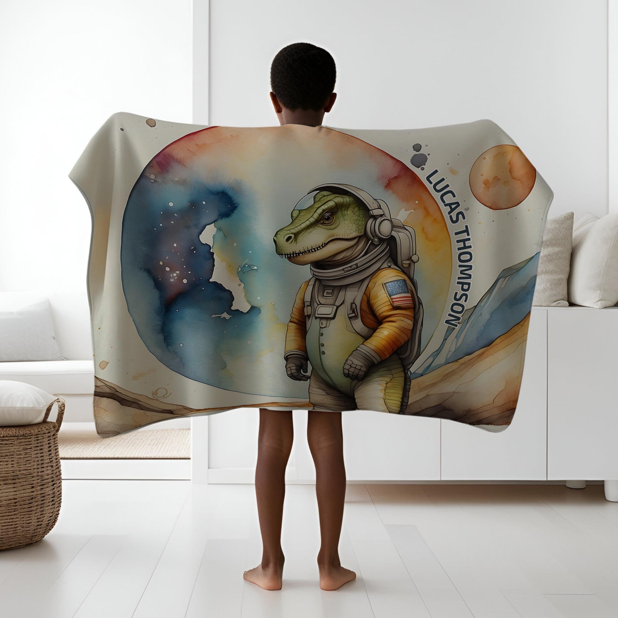 Dinosaur personalized blanket for newborn and kids - Galactic Rex Explorer