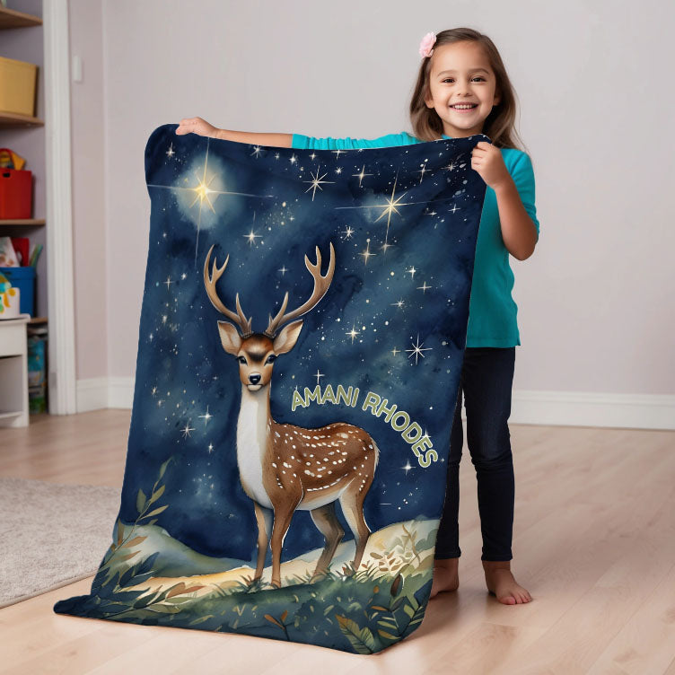 Deer personalized blankets for kids and babies - Starry Stag