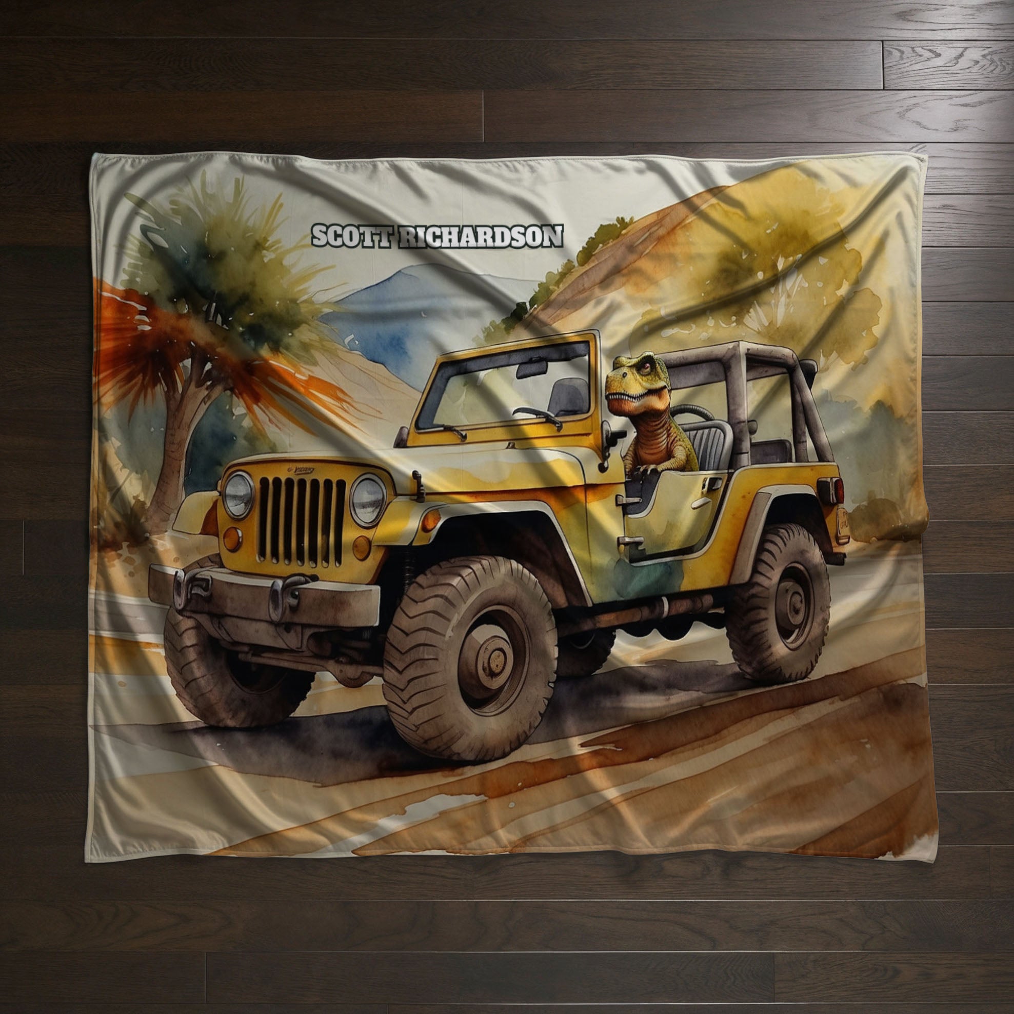 Car personalized children's blankets - Dino Driver Delight