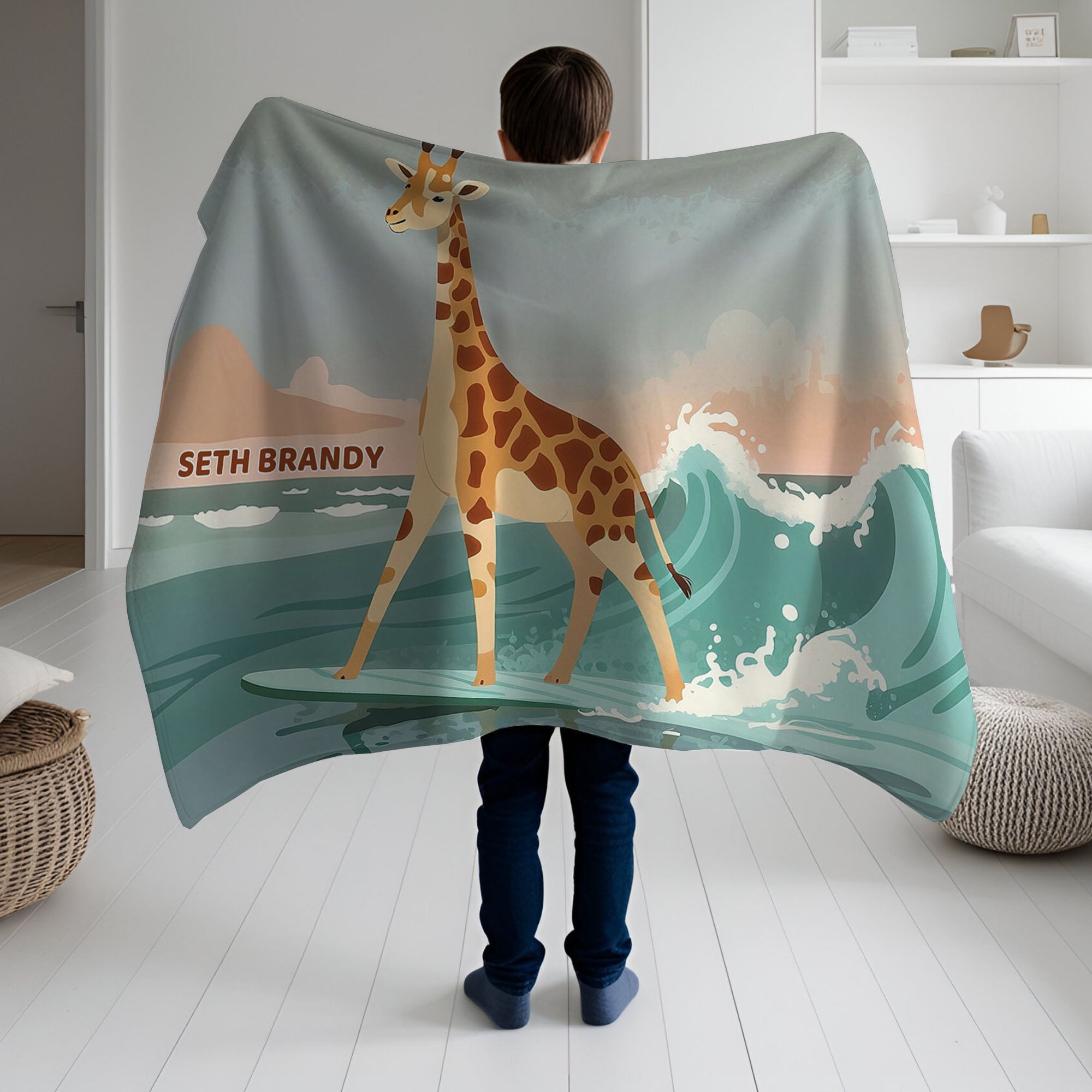 Giraffe personalized name blankets - Longneck Surf