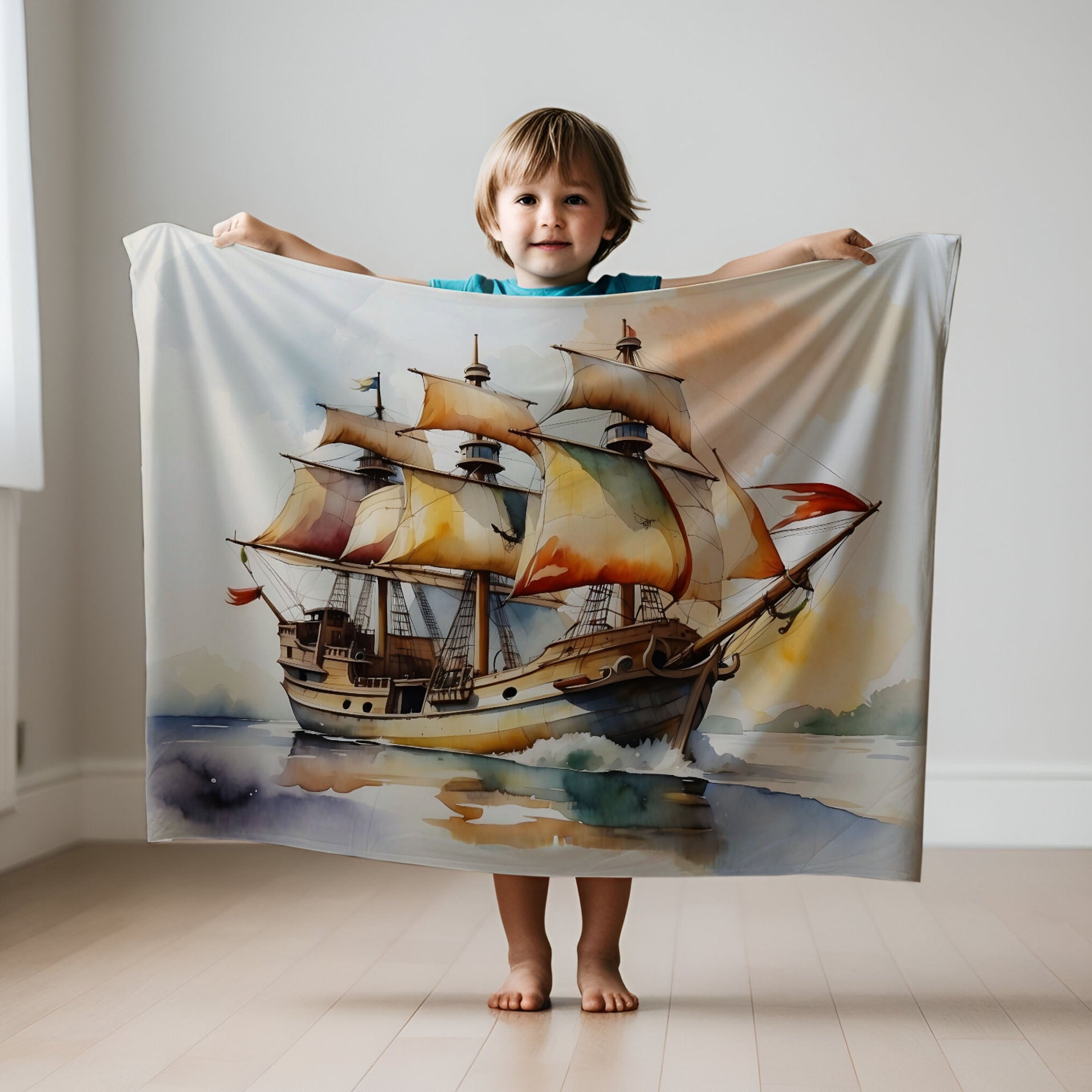 Pirate personalized blanket for newborn and kids - Misty Sea Voyager