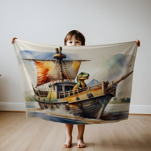 Dinosaur personalized children's blankets - Dino Deck Captain