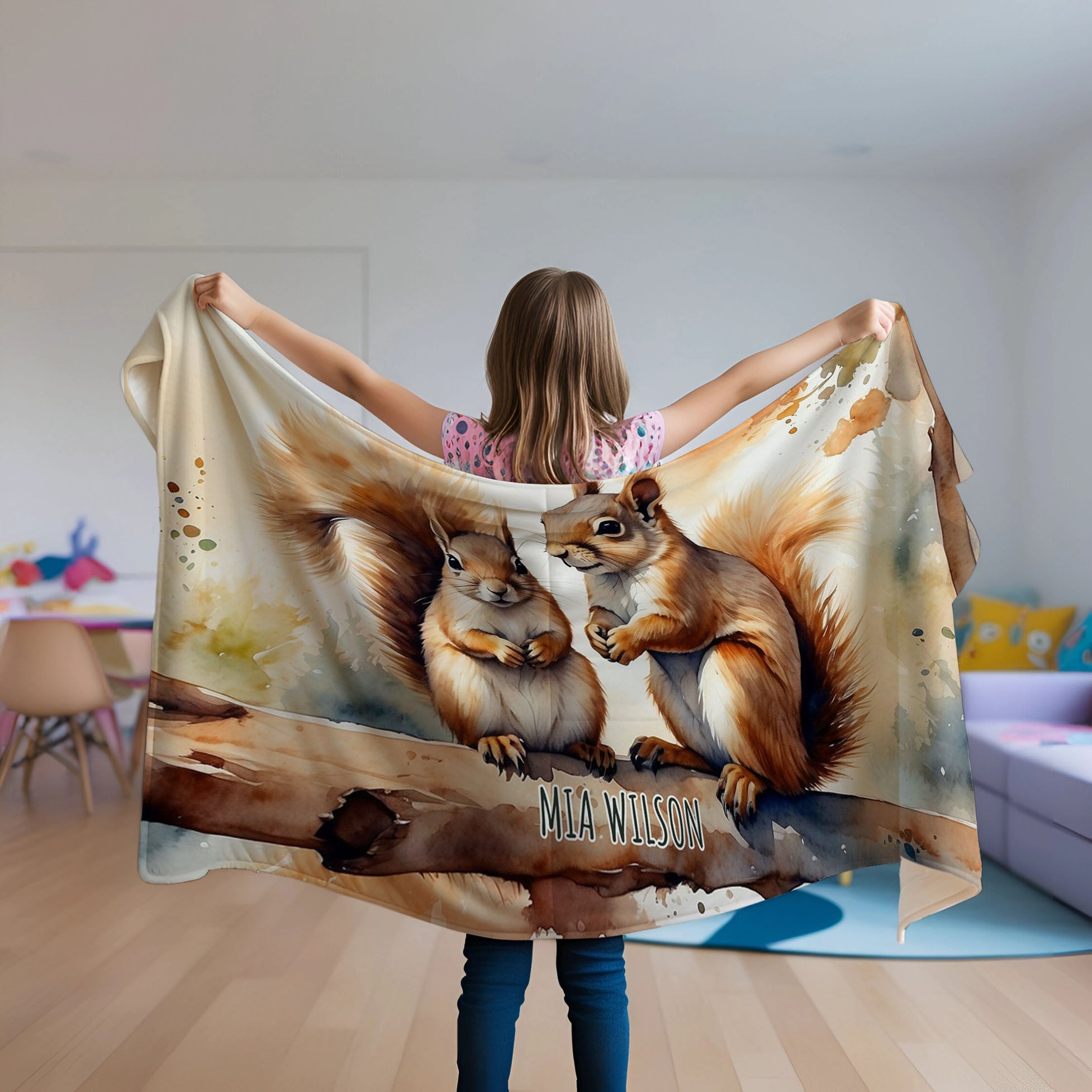 Squirrel personalized blanket for newborn and kids - Acorn Adventures