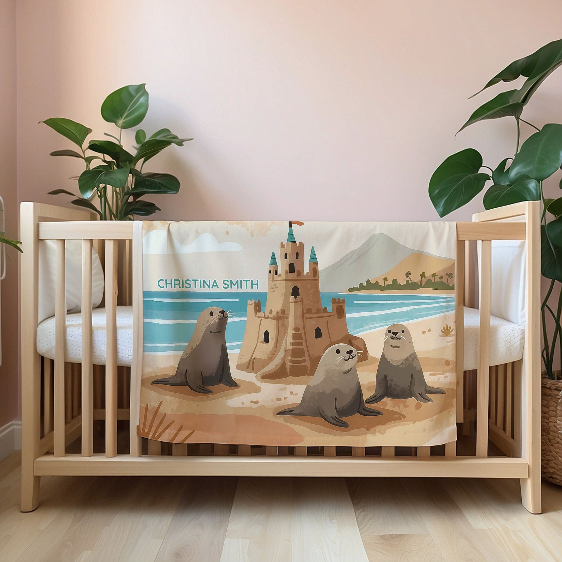 Beach personalized blankets for kids and babies - Seal Kingdom