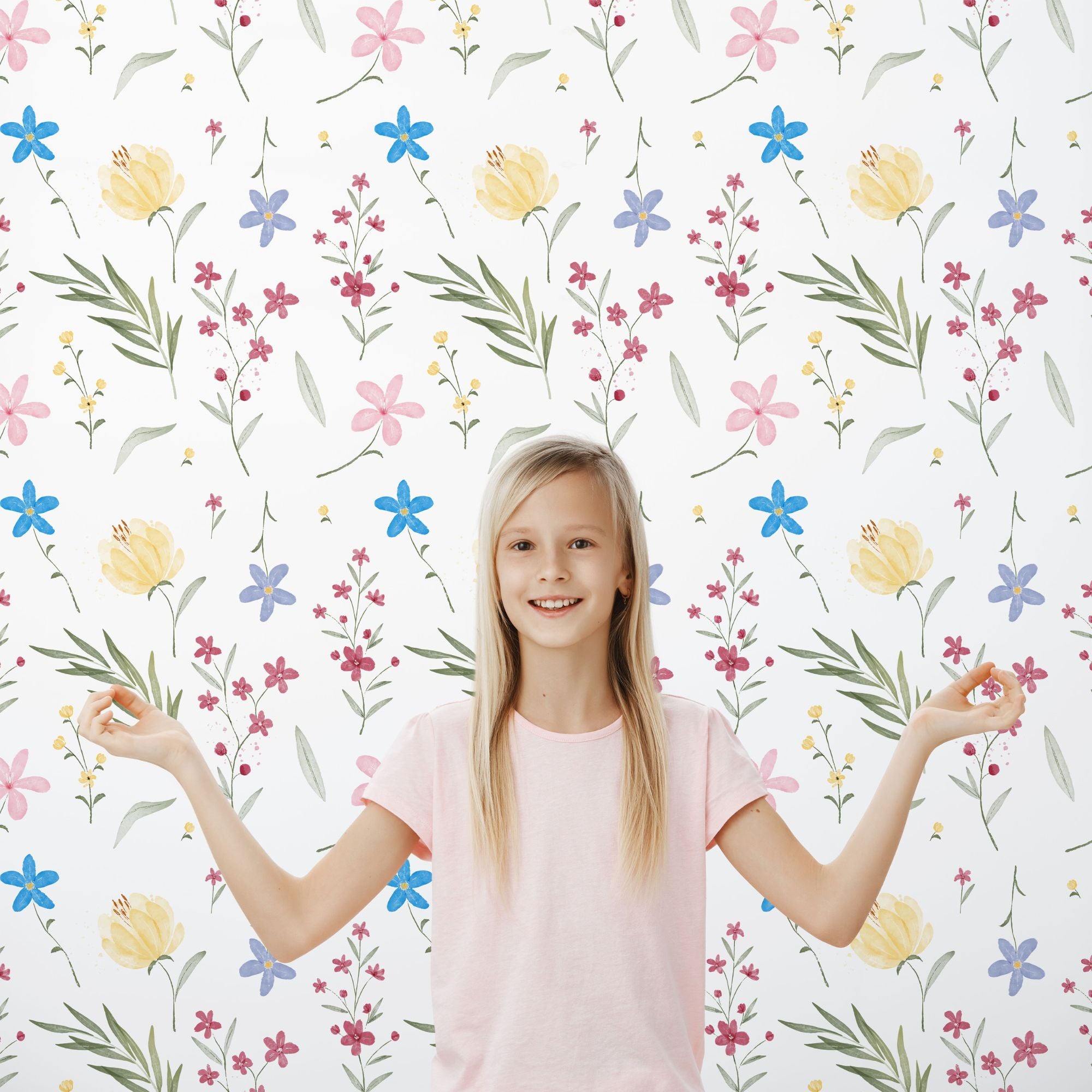 Flower Themed Nursery Wallpaper and Kids Room Wallpaper - Beaming Floras