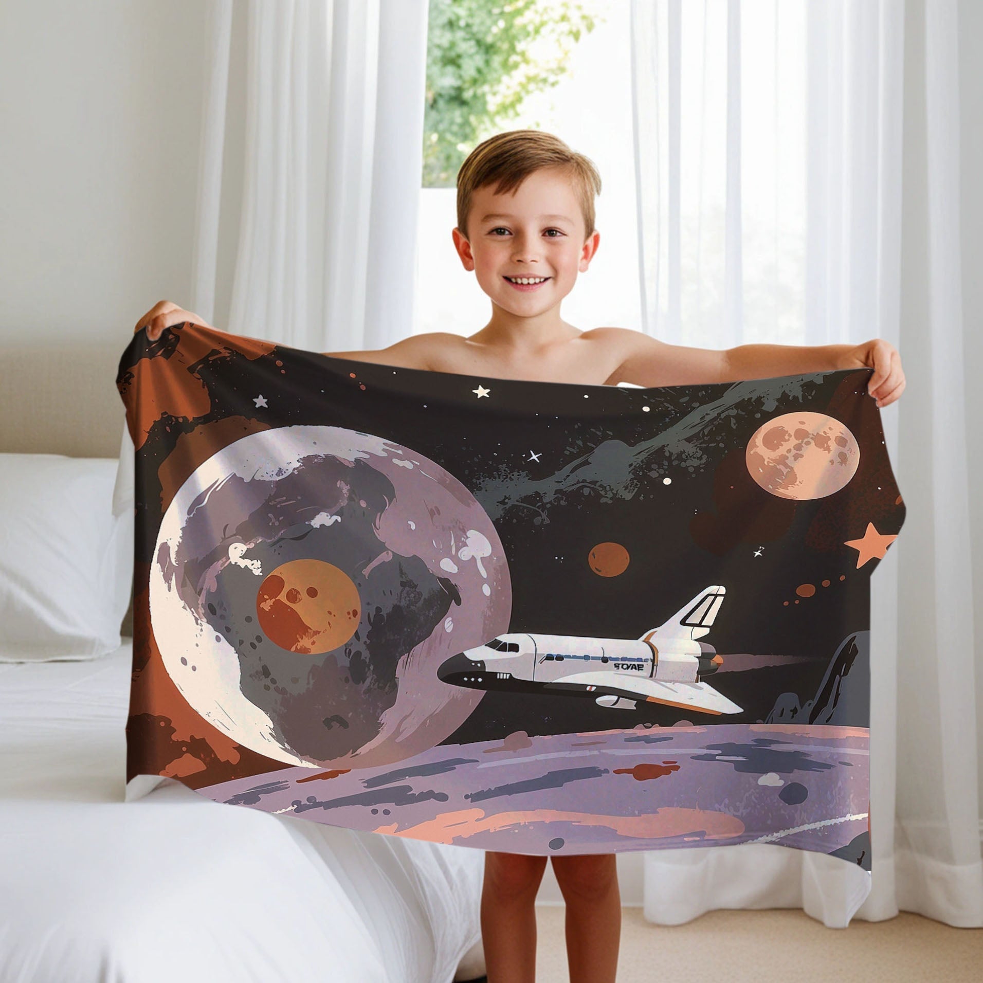 Space personalized blanket for babies and kids - Starship Quest