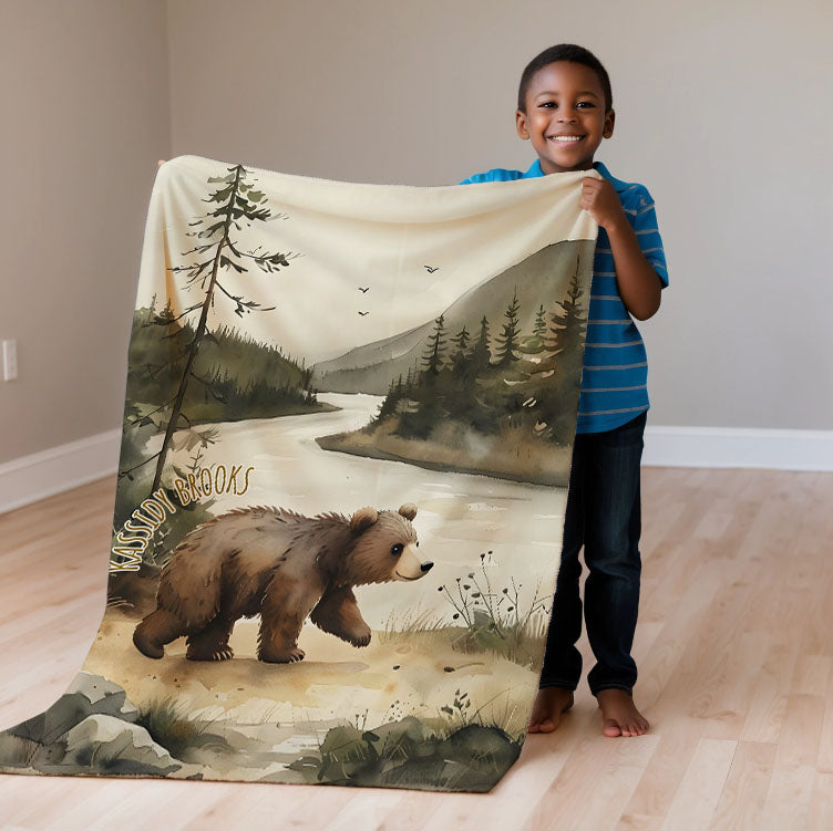 Bear personalized blanket for babies and kids - Forest Stroll