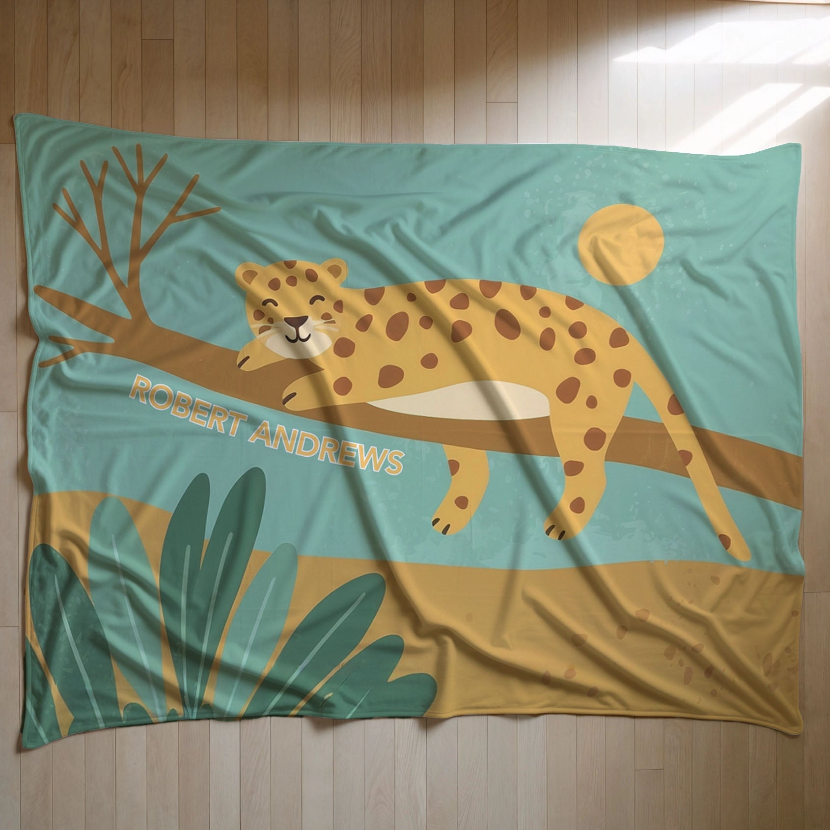 Leopard personalized blankets for kids and babies - Lazy Leopard Lounging