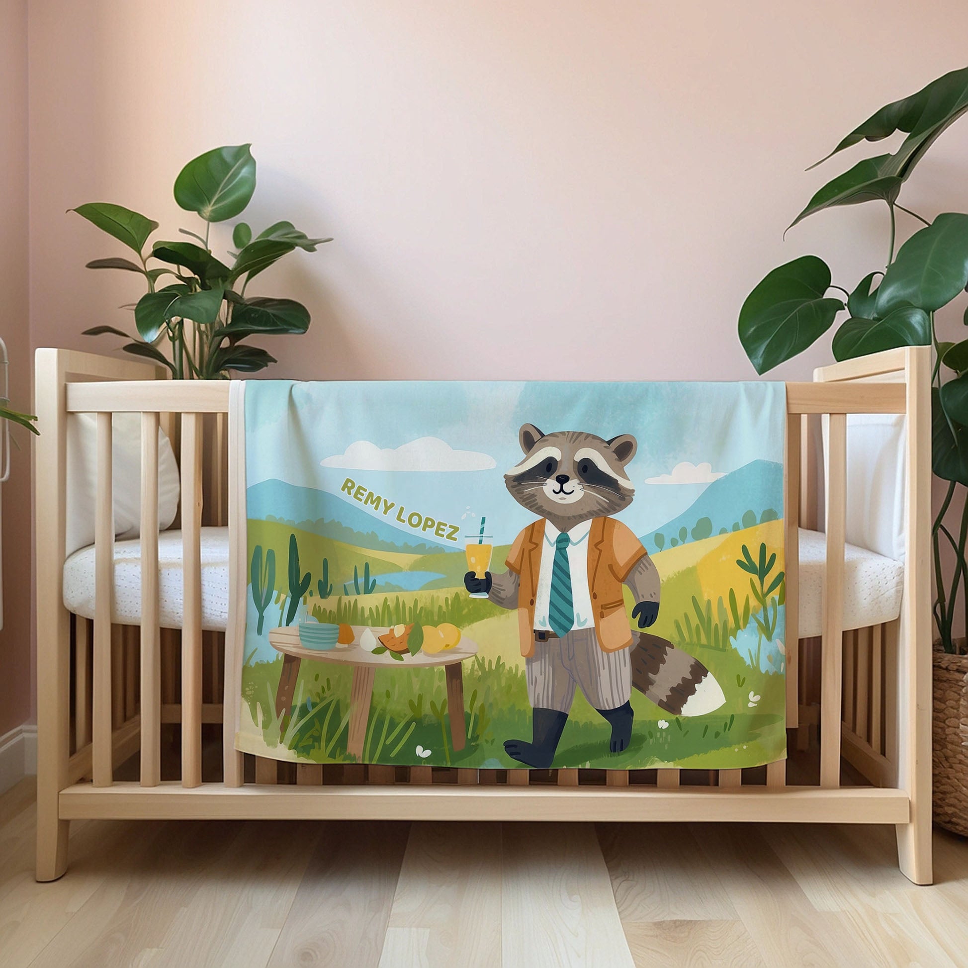 Raccoon personalized name blankets - Raccoon Refreshment